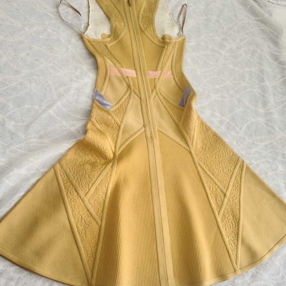 Herve Leger Yellow Mini Dress with Lavender and Blush Accents - Picture 6 of 10
